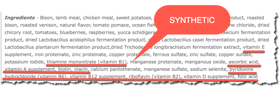 Food Label With Synthetic Vitamins DNM