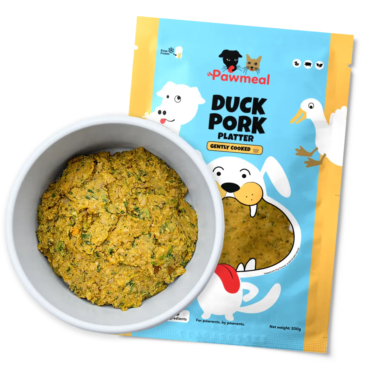 Pawmeal Duck Pork Platter dog food cooked with fresh ingredients